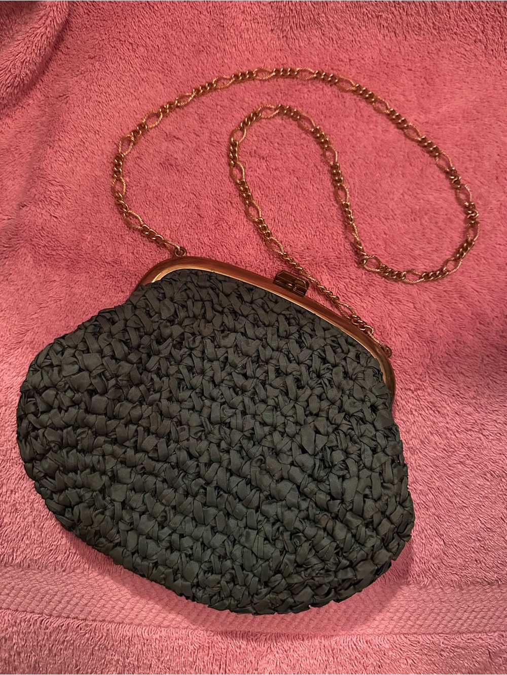 Black Woven Chain-Handle Evening Bag